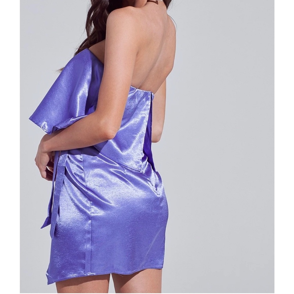 Blue Blush Purple Dress | Purple Mini Dress | Periwinkle Satin Strapless Dress - Picture 3 of 6
